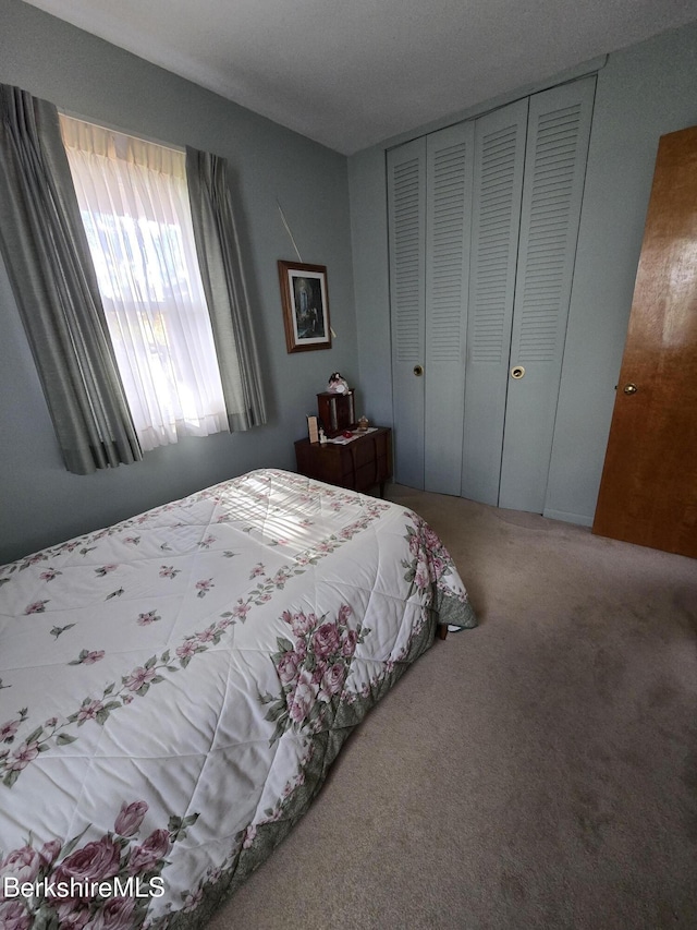 carpeted bedroom featuring a closet