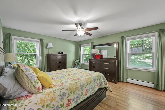 83 Bradley St, North Adams, MA 01247 - bedroom featuring a baseboard radiator, light wood-style flooring, and ceiling fan