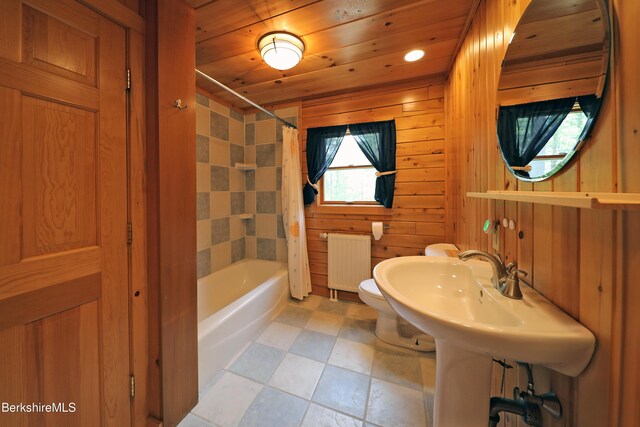 235 Algerie Rd, Becket, MA 01223 - full bathroom with radiator heating unit, shower / tub combo, and wood ceiling