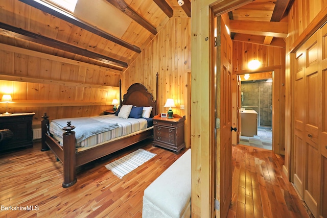 235 Algerie Rd, Becket, MA 01223 - bedroom featuring light wood-type flooring, wooden walls, and wood ceiling