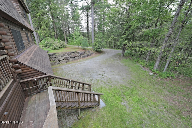 235 Algerie Rd, Becket, MA 01223 - view of yard with a wooden deck and a wooded view