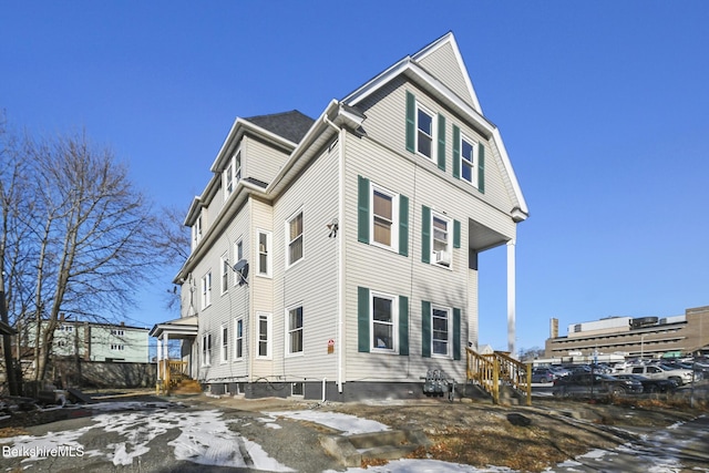 view of snow covered property