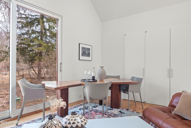 office area featuring wood finished floors and lofted ceiling