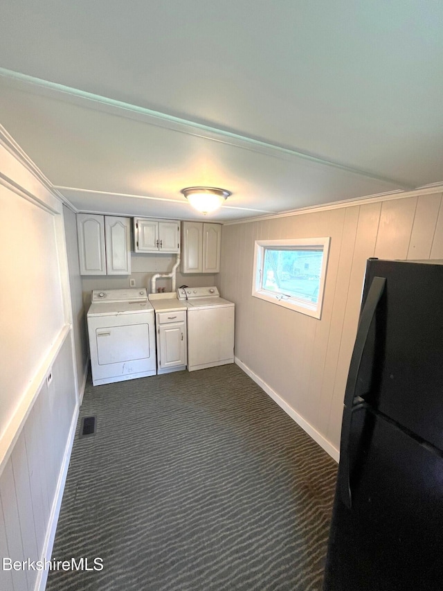 22 Marietta St, North Adams, MA 01247 - laundry area featuring cabinet space, washer and dryer, and dark carpet