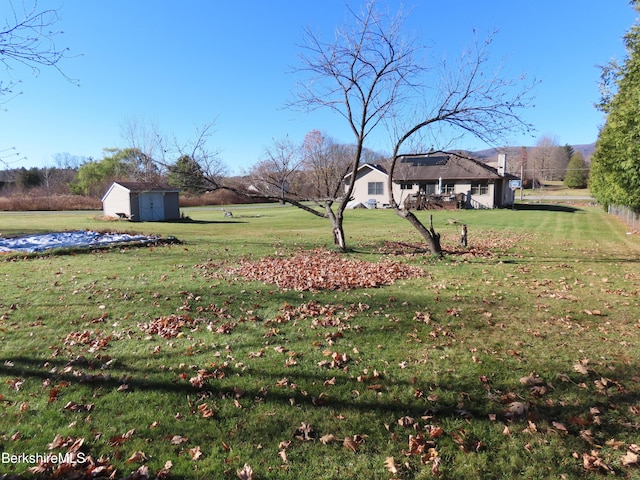 view of yard with a storage shed and an outdoor structure