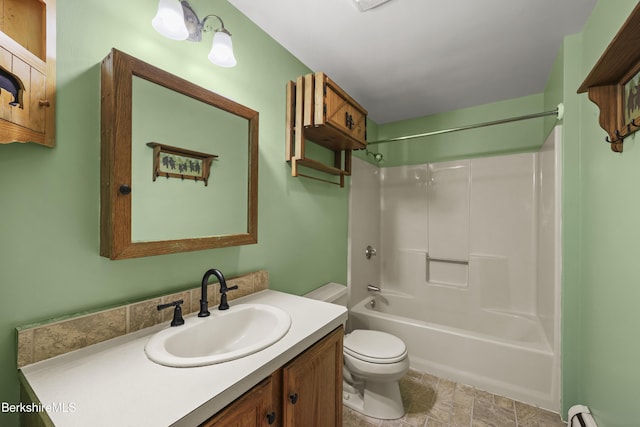 189 Cross Place Rd, Washington, MA 01223 - bathroom with toilet, a baseboard heating unit, vanity, and shower / bath combination