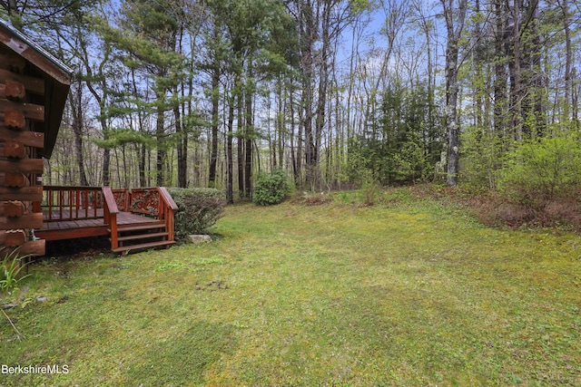 189 Cross Place Rd, Washington, MA 01223 - view of green lawn with a wooden deck and a forest view