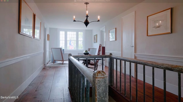 764 E Hill Rd, New Marlborough, MA 01230 - hallway featuring an upstairs landing, a chandelier, and hardwood / wood-style floors