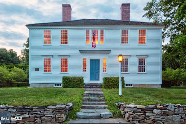 764 E Hill Rd, New Marlborough, MA 01230 - colonial inspired home with a chimney and a front lawn