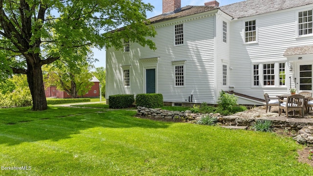 764 E Hill Rd, New Marlborough, MA 01230 - rear view of property with a chimney and a lawn