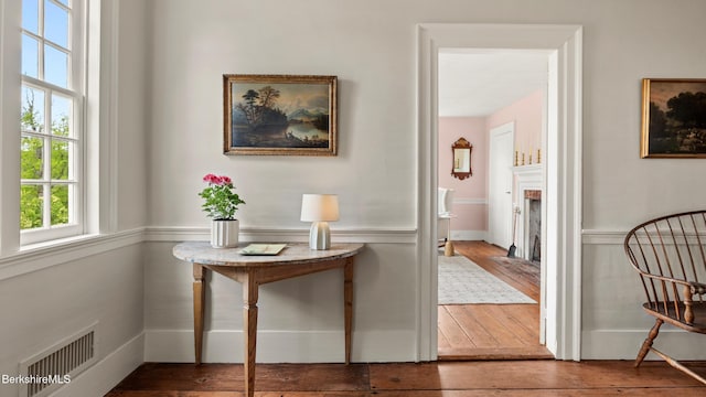 764 E Hill Rd, New Marlborough, MA 01230 - hallway featuring hardwood / wood-style floors and wainscoting