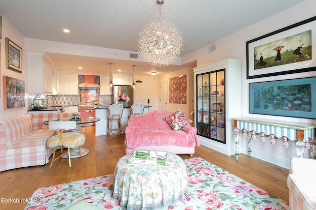 34 Bridge St, Great Barrington, MA 01230 - living area with a chandelier, wood finished floors, and recessed lighting