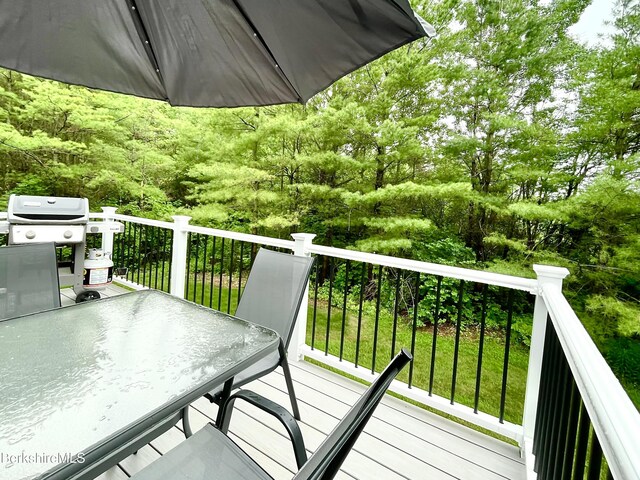 50 Walden Ln, Pittsfield, MA 01201 - wooden terrace with outdoor dining area and a grill