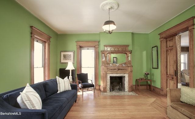 living room with light hardwood / wood-style floors