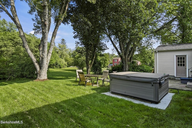 68 Tower Rd, Dalton, MA 01226 - view of grassy yard featuring a hot tub and an outdoor structure