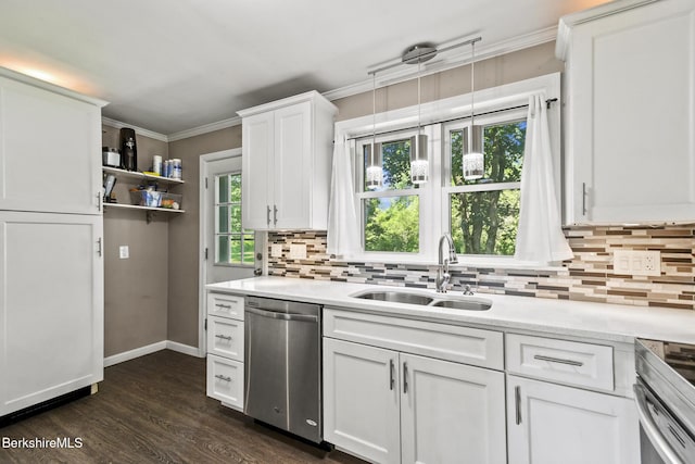 68 Tower Rd, Dalton, MA 01226 - kitchen with dishwasher, decorative backsplash, light countertops, and ornamental molding