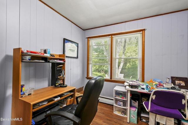 68 Tower Rd, Dalton, MA 01226 - office space with baseboard heating, wood finished floors, and crown molding