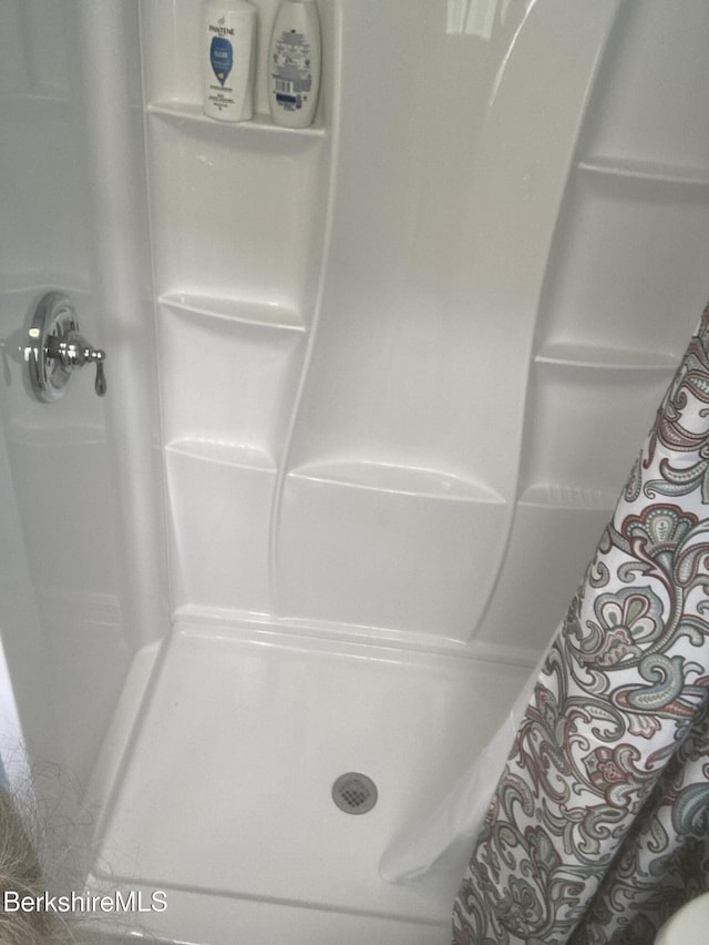 bathroom featuring a shower with shower curtain