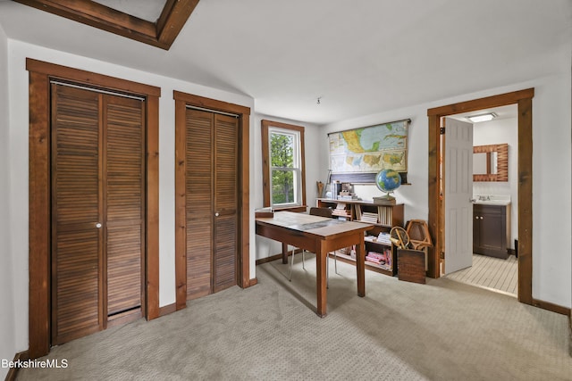 203 Main St, Hancock, MA 01237 - office featuring light colored carpet, baseboards, and a sink