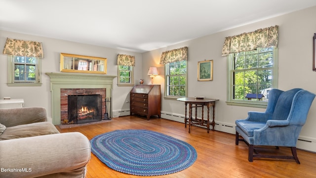 147 Hurlburt Rd, Great Barrington, MA 01230 - living area with baseboard heating, wood finished floors, plenty of natural light, and a fireplace