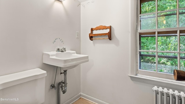 147 Hurlburt Rd, Great Barrington, MA 01230 - bathroom with radiator, toilet, and baseboards