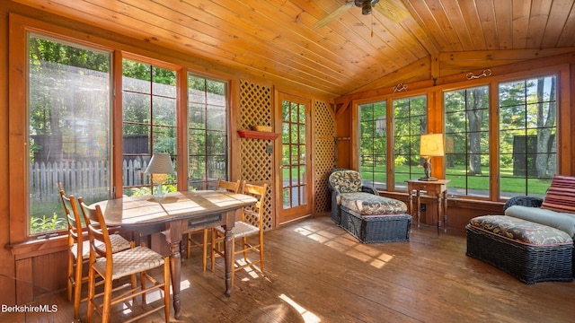 147 Hurlburt Rd, Great Barrington, MA 01230 - sunroom / solarium featuring vaulted ceiling, hardwood / wood-style floors, healthy amount of natural light, a ceiling fan, and wooden ceiling