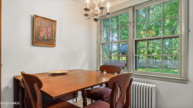 147 Hurlburt Rd, Great Barrington, MA 01230 - dining room featuring radiator, a chandelier, and plenty of natural light