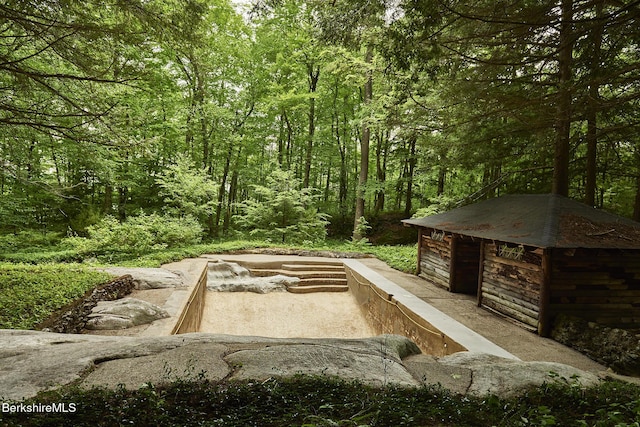 319 Under Mountain Rd, Lenox, MA 01240 - view of patio featuring a wooded view