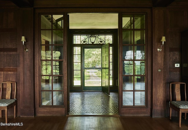 319 Under Mountain Rd, Lenox, MA 01240 - entryway featuring wood finished floors and wooden walls