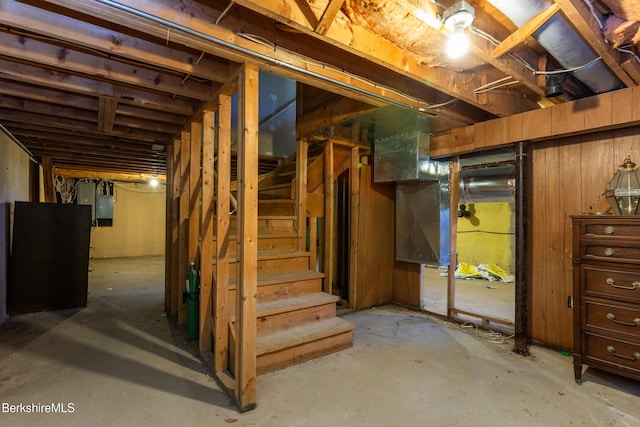 147 Brough Rd, Cheshire, MA 01225 - unfinished basement with stairs and electric panel