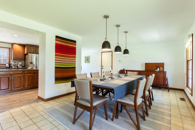 147 Brough Rd, Cheshire, MA 01225 - dining room featuring baseboards, visible vents, and light tile patterned floors