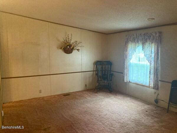 carpeted empty room with a textured ceiling