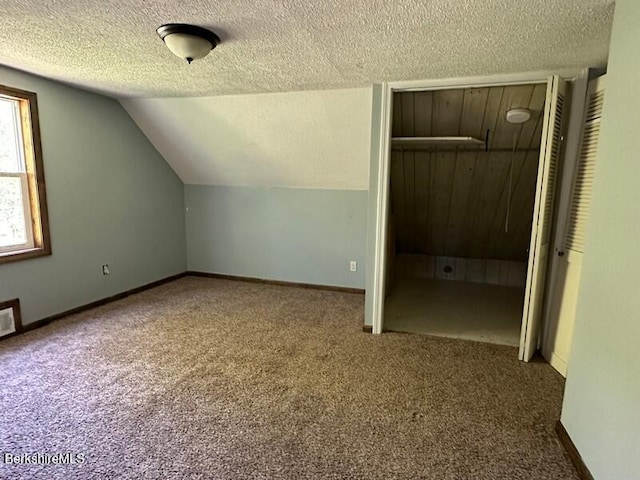 9 Woronoco Rd, Blandford, MA 01008 - additional living space with carpet flooring, a textured ceiling, and vaulted ceiling