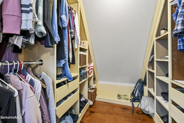 walk in closet featuring dark wood-type flooring