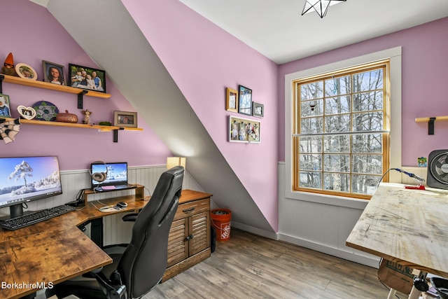 home office featuring light wood-style flooring