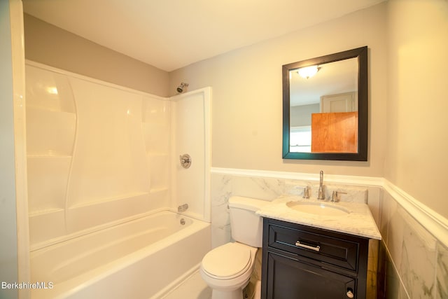7 Hughes St, Adams, MA 01220 - full bath with a wainscoted wall, vanity, shower / bathtub combination, and tile walls
