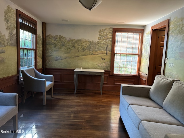 living area with dark hardwood / wood-style flooring