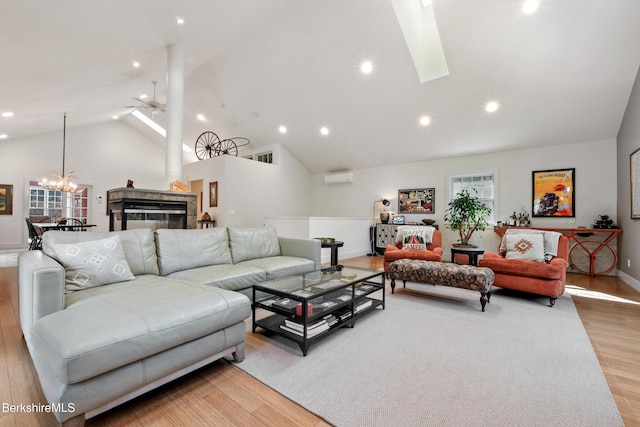 2017 Monterey Rd, Otis, MA 01253 - living room featuring a ceiling fan, wood finished floors, healthy amount of natural light, high vaulted ceiling, and recessed lighting