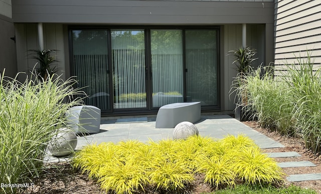 entrance to property featuring a patio