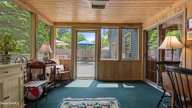 51 New Lenox Rd, Lenox, MA 01240 - sunroom featuring carpet floors, wooden ceiling, and wooden walls