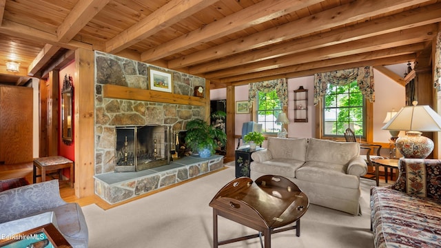 51 New Lenox Rd, Lenox, MA 01240 - living room featuring a wooden ceiling with exposed beams and a stone fireplace