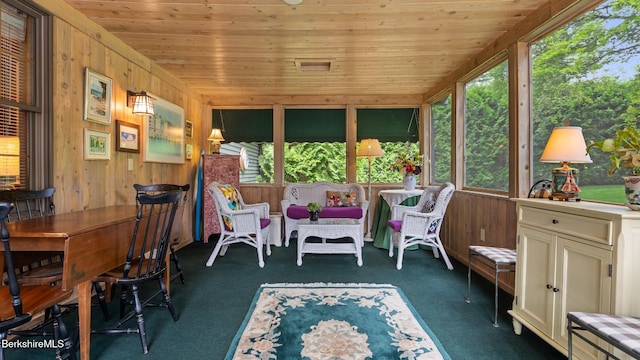 51 New Lenox Rd, Lenox, MA 01240 - sunroom with carpet, wooden walls, and wood ceiling