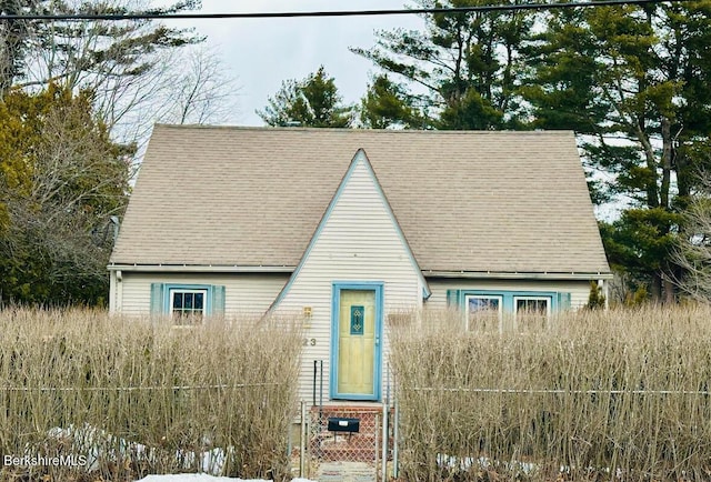 view of front of property featuring roof with shingles