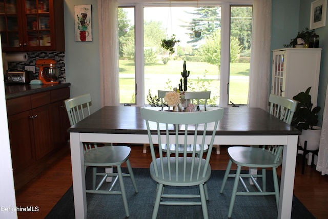 dining room with dark hardwood / wood-style flooring