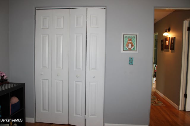 interior space featuring hardwood / wood-style floors and a closet