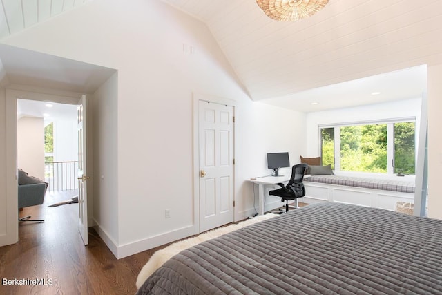 20 Hillside Ln, Sheffield, MA 01222 - bedroom with high vaulted ceiling, wood finished floors, baseboards, a desk, and recessed lighting