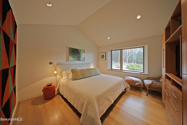 113 Brush Hill Rd, Great Barrington, MA 01230 - bedroom with light wood finished floors, lofted ceiling, and recessed lighting