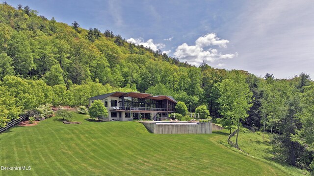 113 Brush Hill Rd, Great Barrington, MA 01230 - view of grassy yard with a view of trees and a deck
