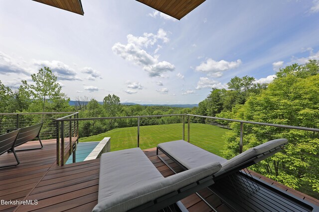 113 Brush Hill Rd, Great Barrington, MA 01230 - wooden deck with a lawn and a wooded view