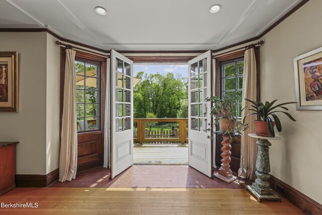 68 Colt Rd, Pittsfield, MA 01201 - entryway featuring crown molding, wood-type flooring, baseboards, and recessed lighting